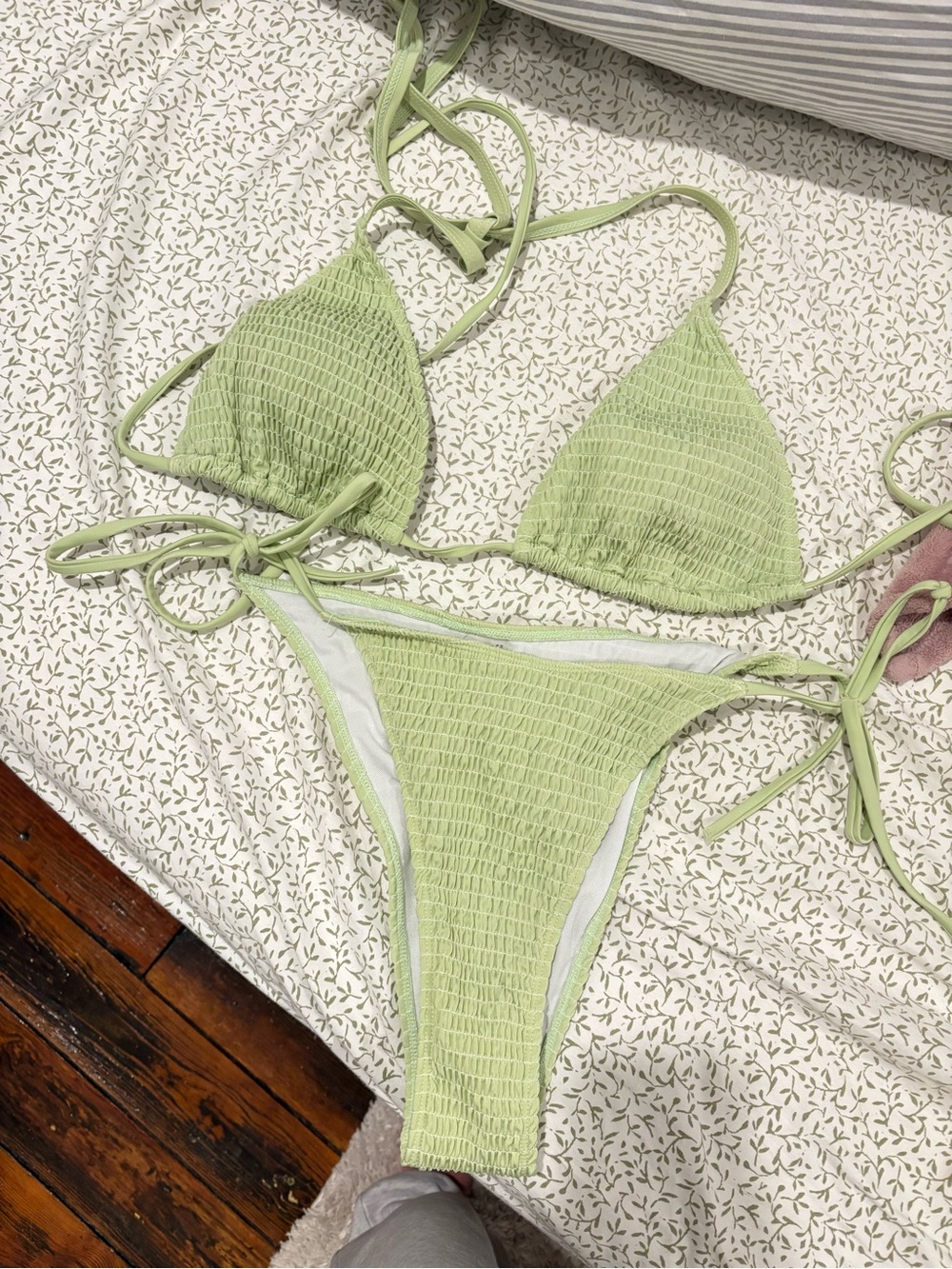 Light Green Smocked String Bikini Set